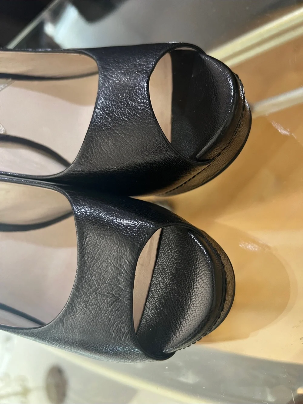 Michael Kors Black Leather Peep-Toe Stiletto Heels